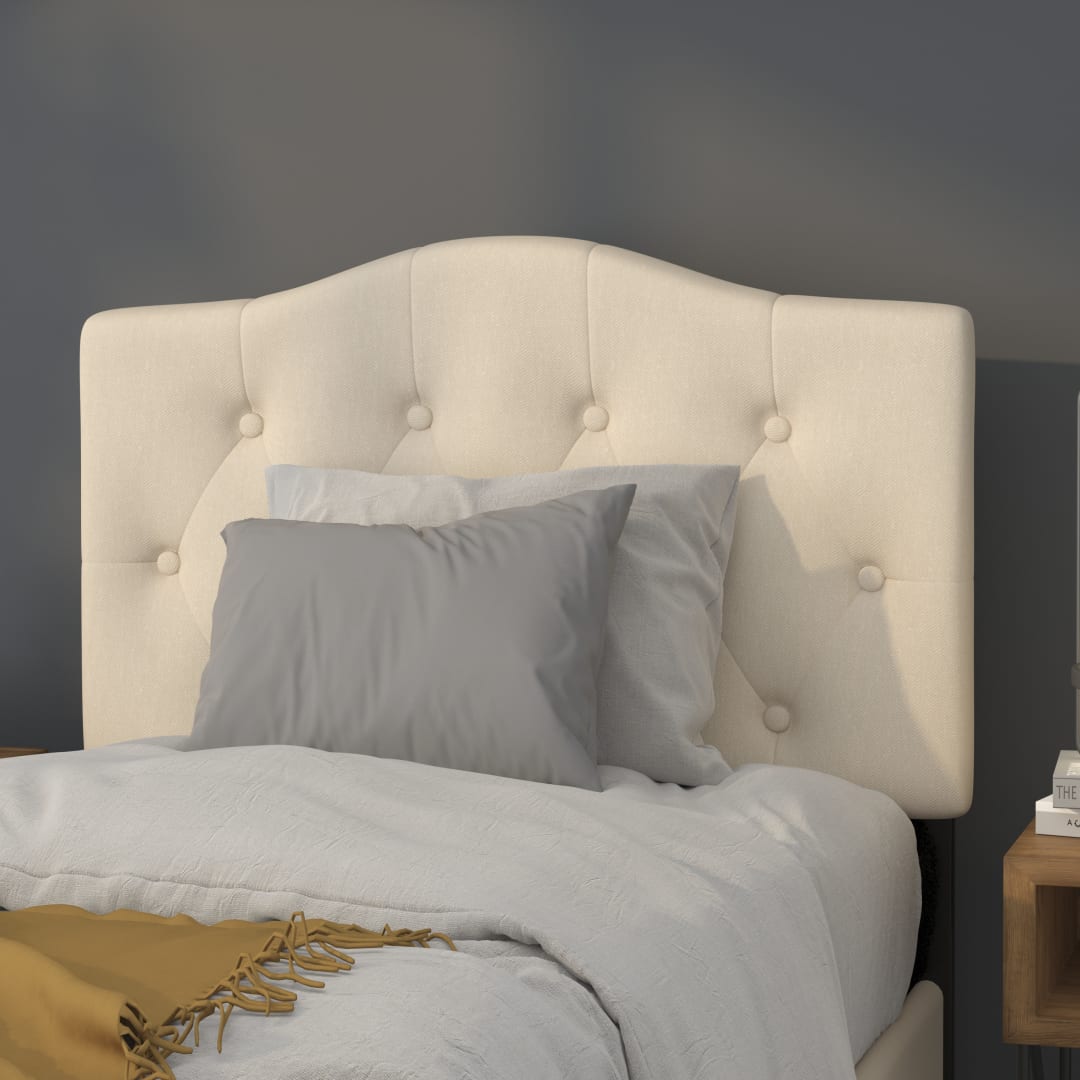 Cambridge Tufted Upholstered Twin Size Headboard in Beige Fabric