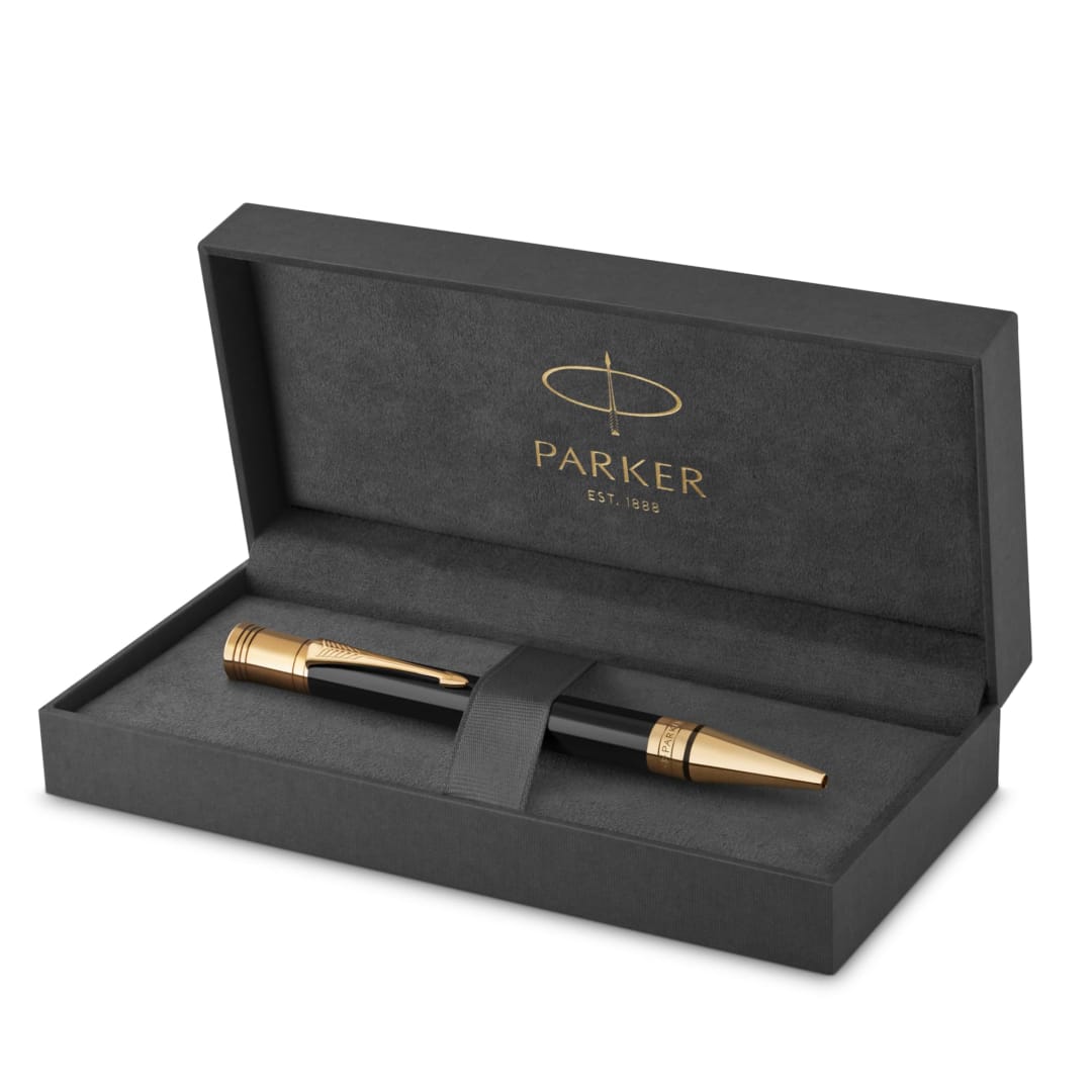 Parker Duofold Ballpoint Pen, Classic Black with Gold Trim, Medium Point Black Ink Refill