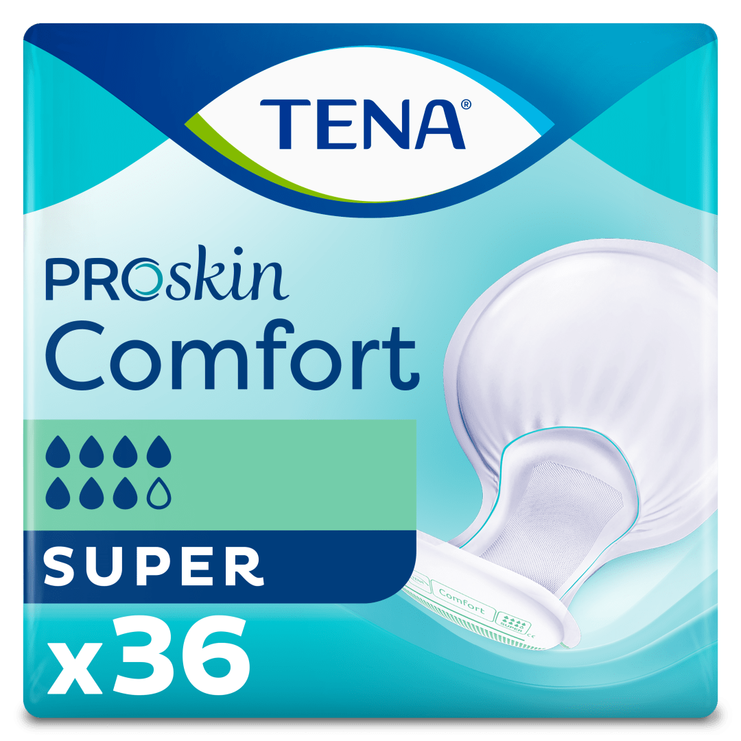 TENA Comfort Super – Bowl-Shaped Incontinence Pads for Heavy Urine Leakage, High Absorbency with FeelDry Advanced™, Breathable Back-Sheet &amp; Secure Fit - Pack 36