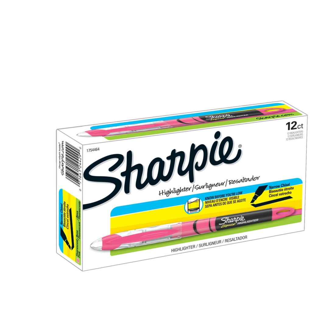 Sharpie® Liquid Highlighters, Chisel Tip, Fluorescent Pink, Box of 12