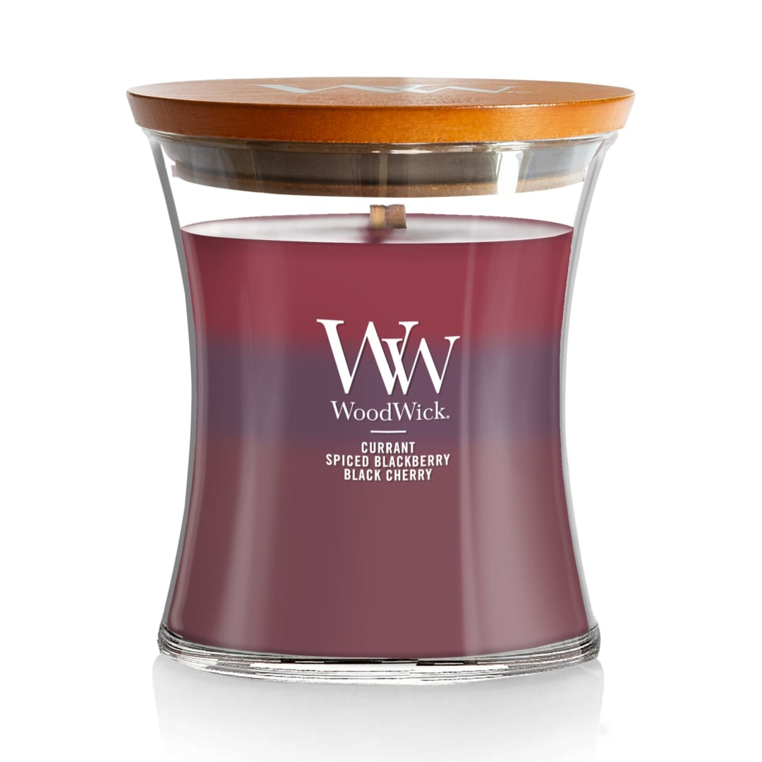 WoodWick® Sun Ripened Berries Scented Trilogy Medium Hourglass Candle, Crackles at it Burns, Perfect for Gifting, 9.7oz