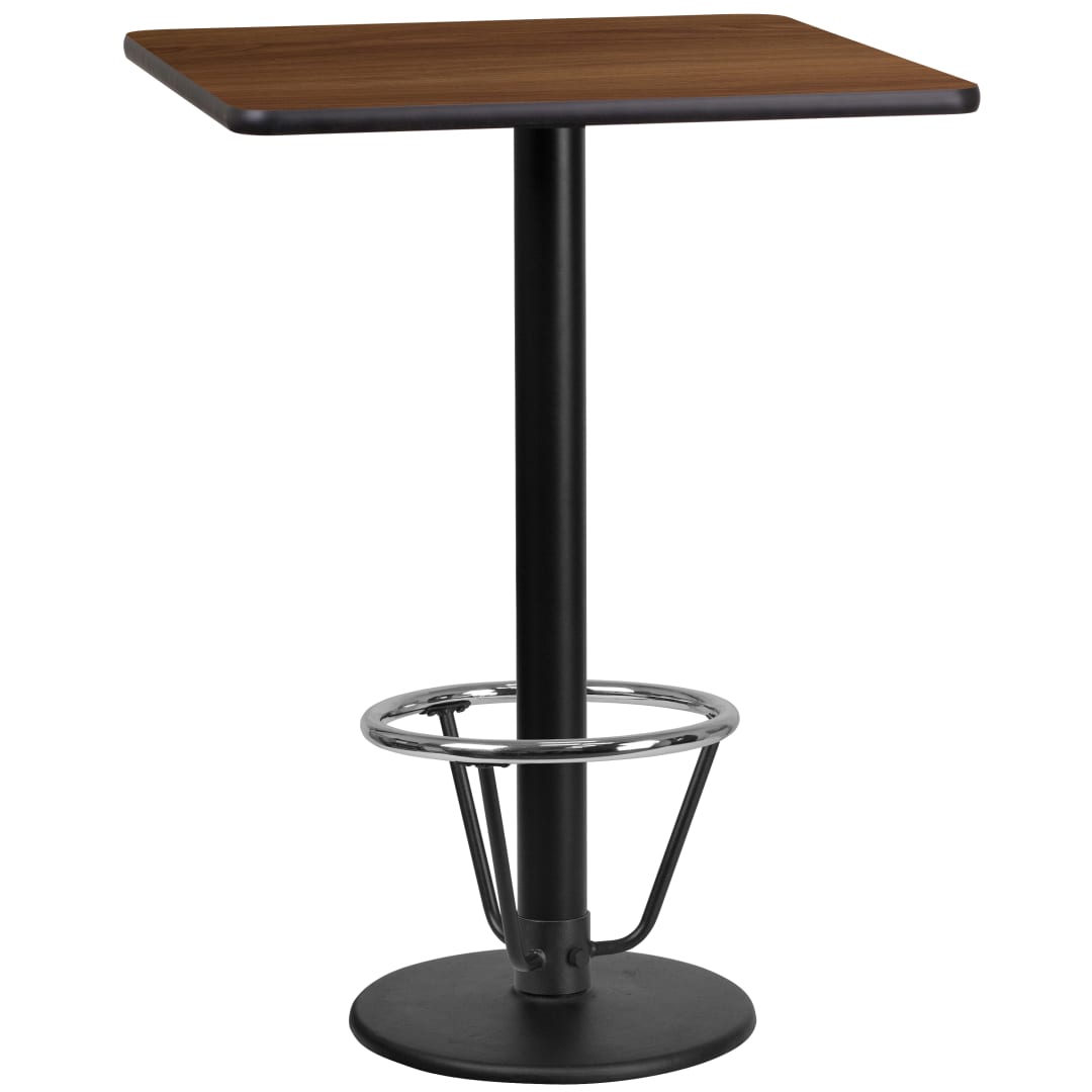 Stiles 24'' Square Walnut Laminate Table Top with 18'' Round Bar Height Table Base and Foot Ring