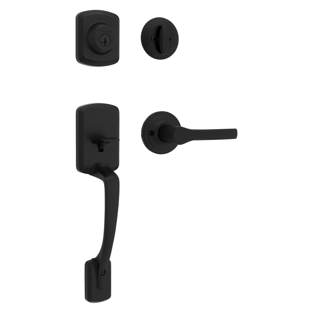 Henley Single Cylinder Handleset with Round Henley Lever featuring SmartKey Security™ in Matte Black