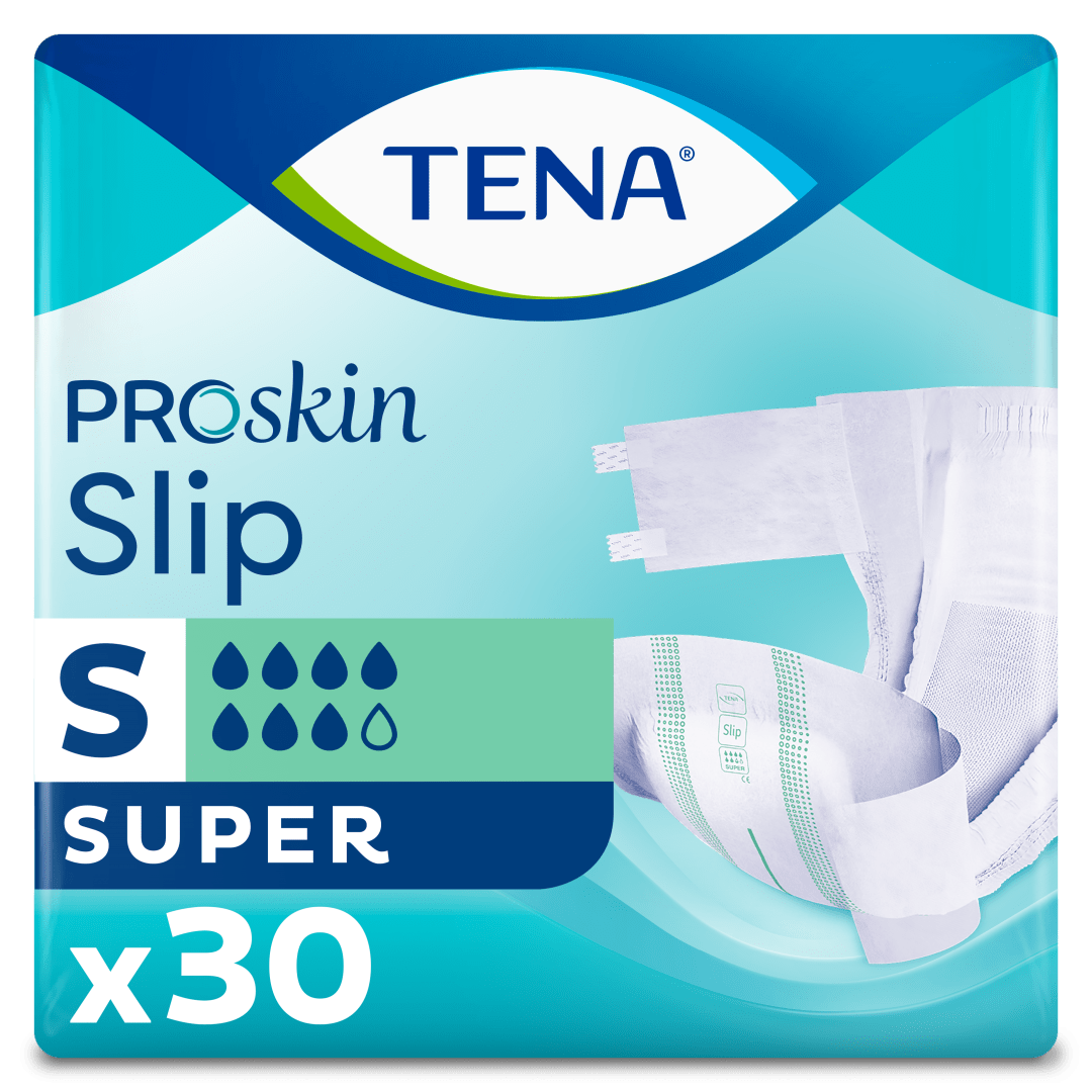 TENA ProSkin Slip Super – All-in-One Incontinence Briefs for Heavy Leakage, Adjustable Tabs, &amp; Dermatologically Tested - Small, Pack of 30