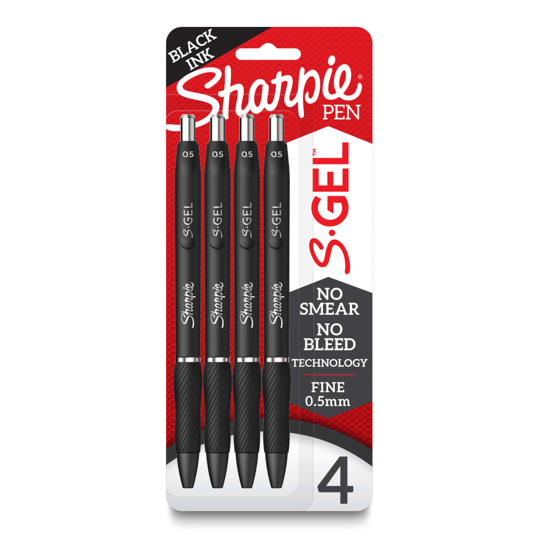Sharpie® S-Gel, Gel Pens, Fine Point (0.5mm), Black Ink Gel Pen, 4 Count