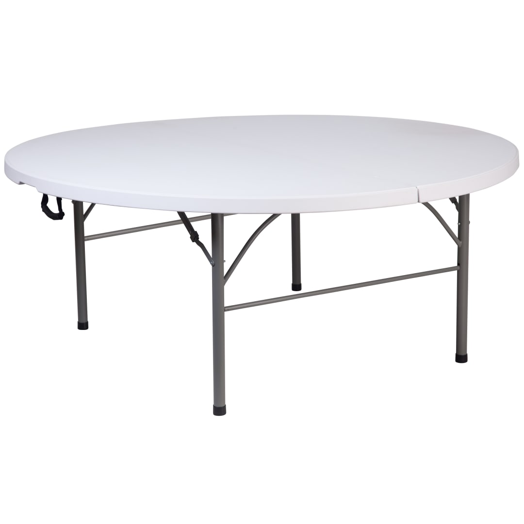 Kathryn 5.89-Foot Round Bi-Fold Granite White Plastic Banquet and Event Folding Table with Carrying Handle