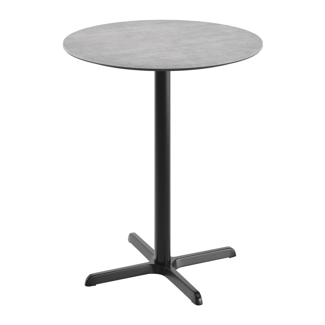 TopGuard 36" Round Tabletop, Seamless Surface Technology, Gray Faux Concrete, 30" x 30" Black Bar Height X-Base, Moisture, Scratch, Heat, UV Resistant