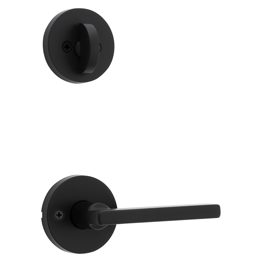 966 Single Cylinder Interior Pack w/ Square Rose Halifax Lever Handlesets in Matte Black