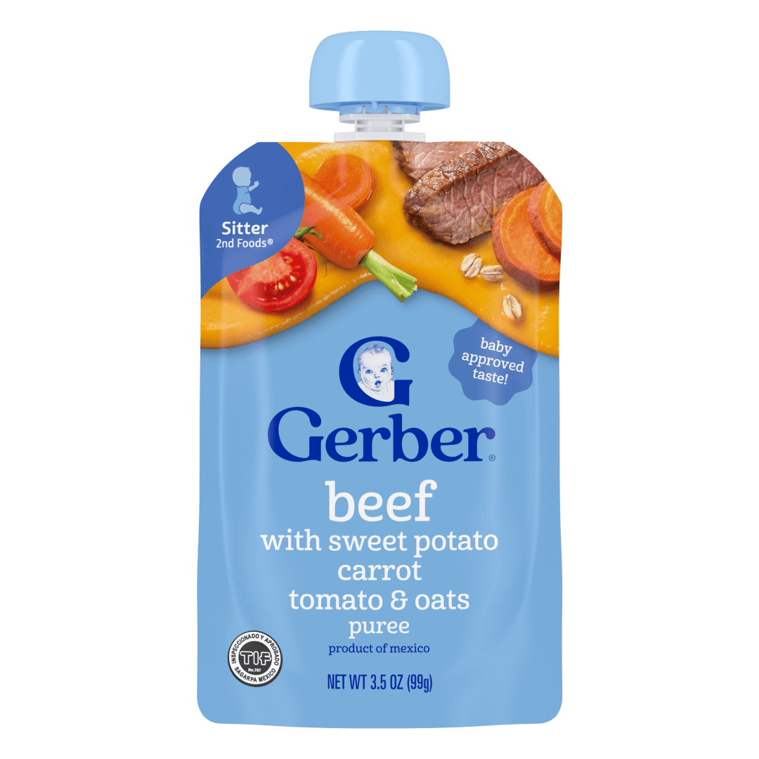 Gerber Stage 2 Baby Food, Sweet Potato Carrot Beef & Tomato, Baby Food Pouches, Puree
