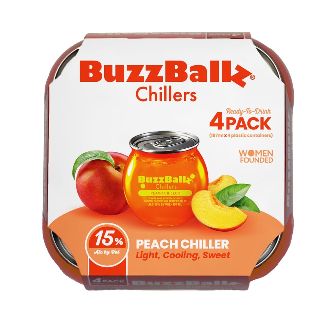BuzzBallz Peach Wine Cocktails 4 Pack 187ml Shot Cups 30 Proof