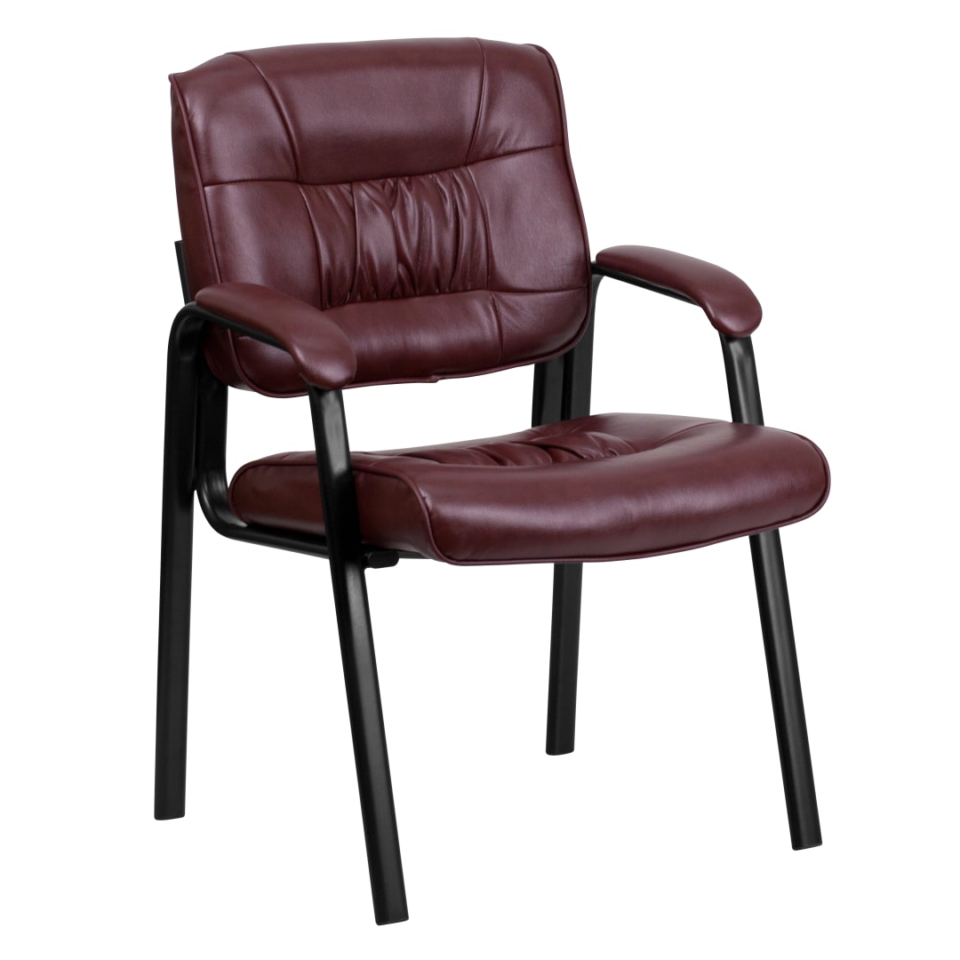 Haeger Burgundy LeatherSoft Executive Side Reception Chair with Black Metal Frame