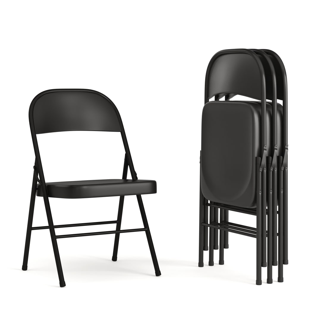 4 Pack HERCULES Series Double Braced Black Metal Folding Chair