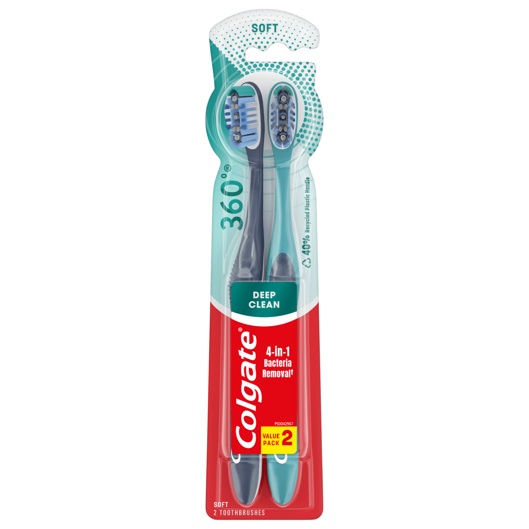 Colgate 360 Deep Clean Toothbrush Pack, Soft Adult Toothbrushes, 2 Pack