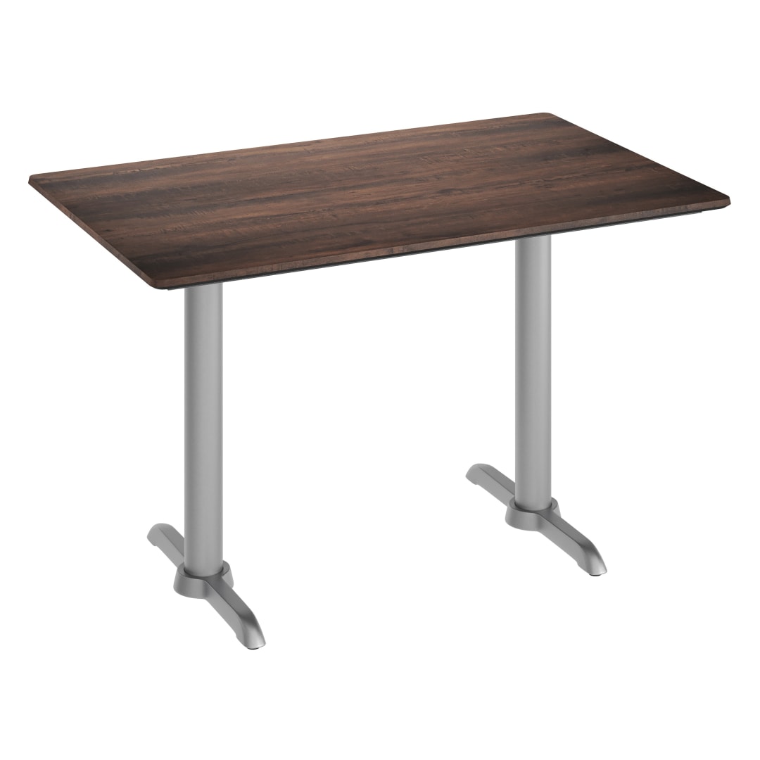 TopGuard 48" x 30" Outdoor Tabletop, Dark Brown, Seamless Surface Technology, 5" x 22" Silver T-Bases