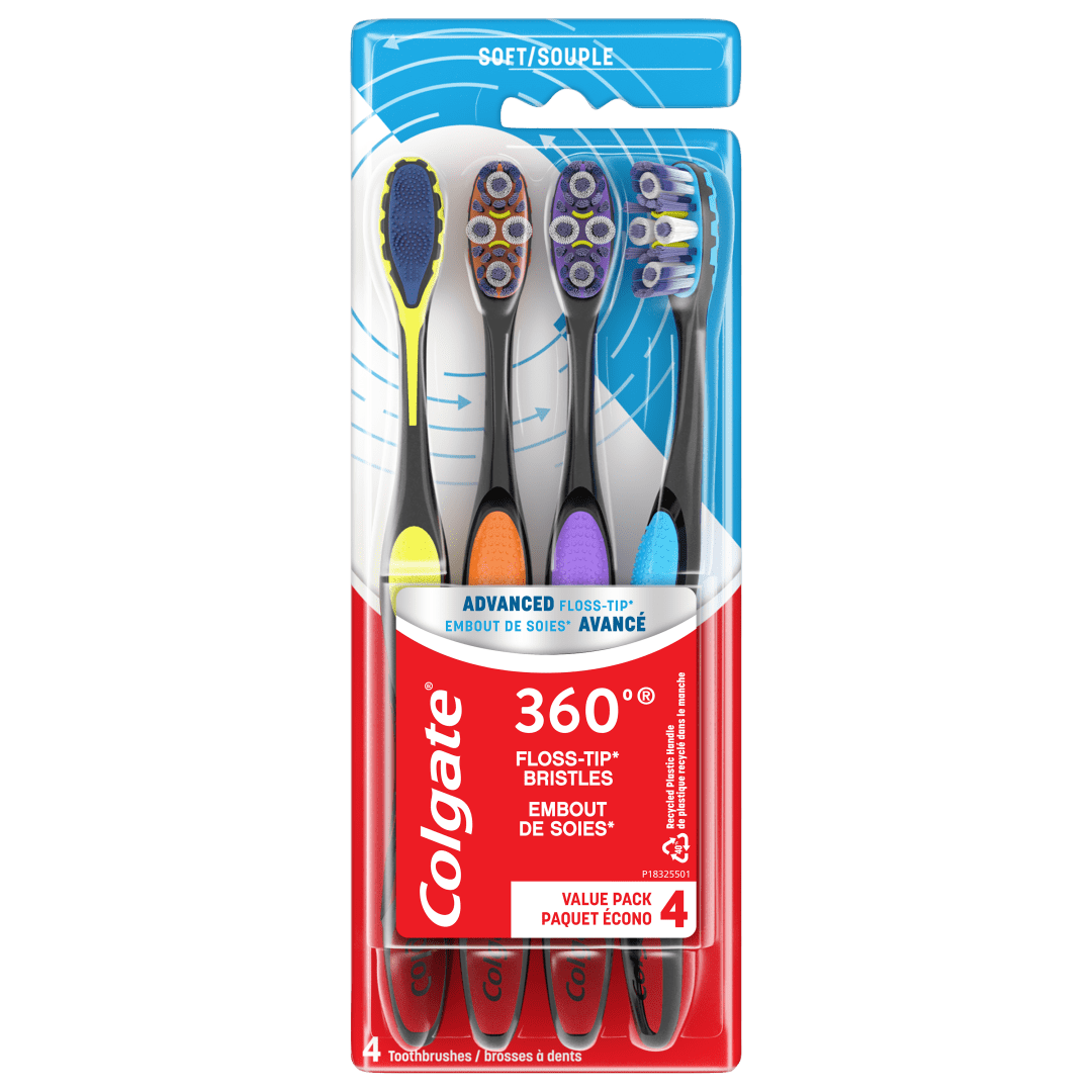 Colgate 360 Advanced Floss Tip Soft Bristles Toothbrush for adults, 2pk