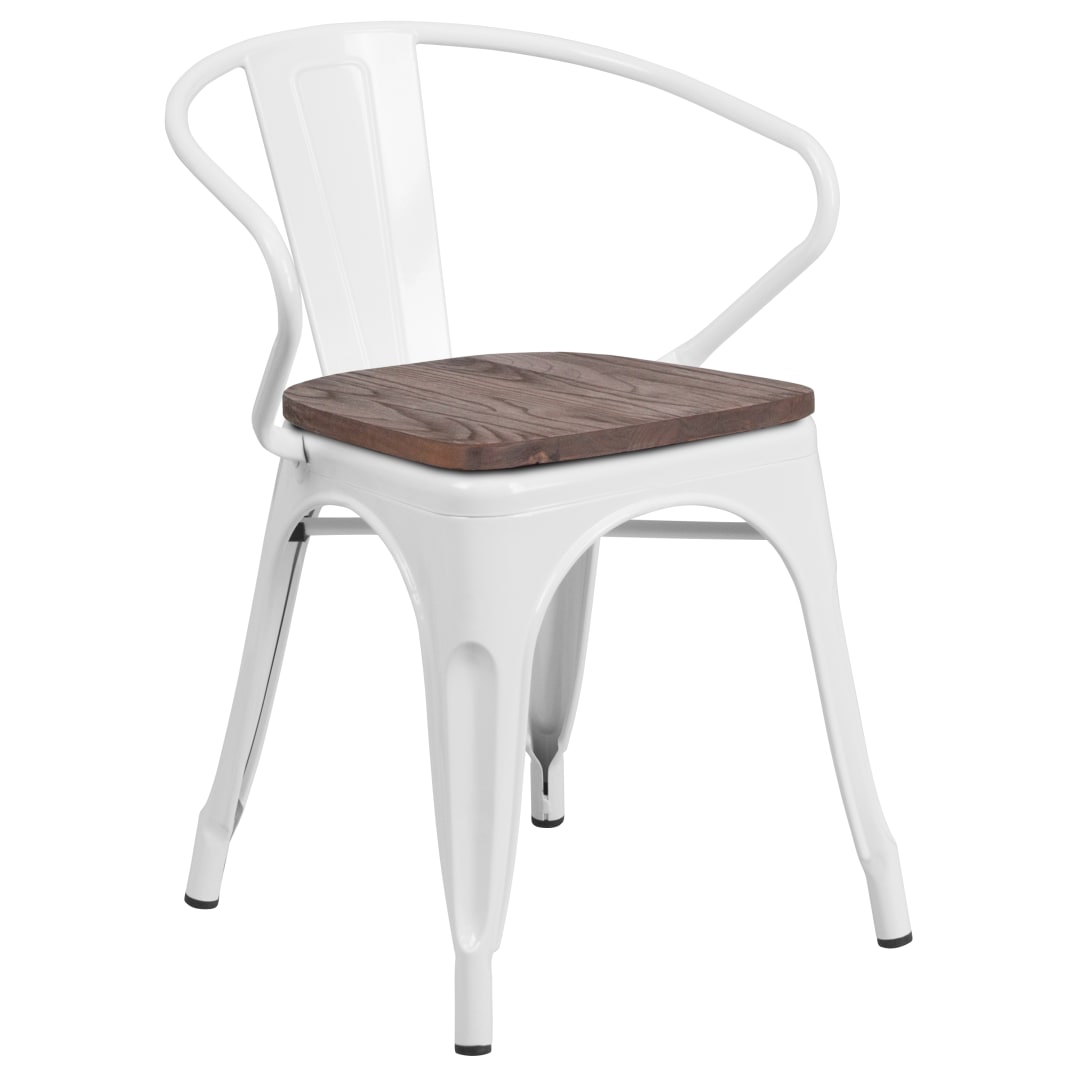 Luna White Metal Chair with Wood Seat and Arms