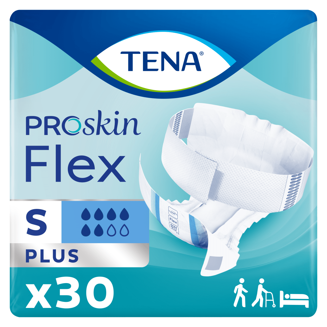 TENA ProSkin Flex Plus – Belted Incontinence Briefs for Heavy Leakage with Adjustable COMFIStretch™ Belt, Easy-Fastening System &amp; Triple Skin Protection - Small, Pack of 30