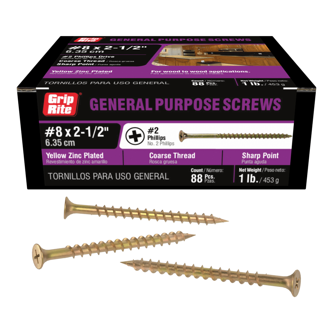 Grip-Rite #8 X 2-1/2" Gold Screw 1Lb Hand Drive Interior General Construction Screws