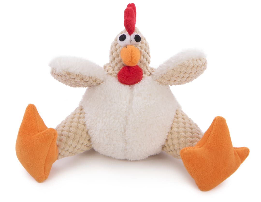 goDog Checkers Fat Rooster Squeaky Plush Dog Toy With Chew Guard Technology, White, Small