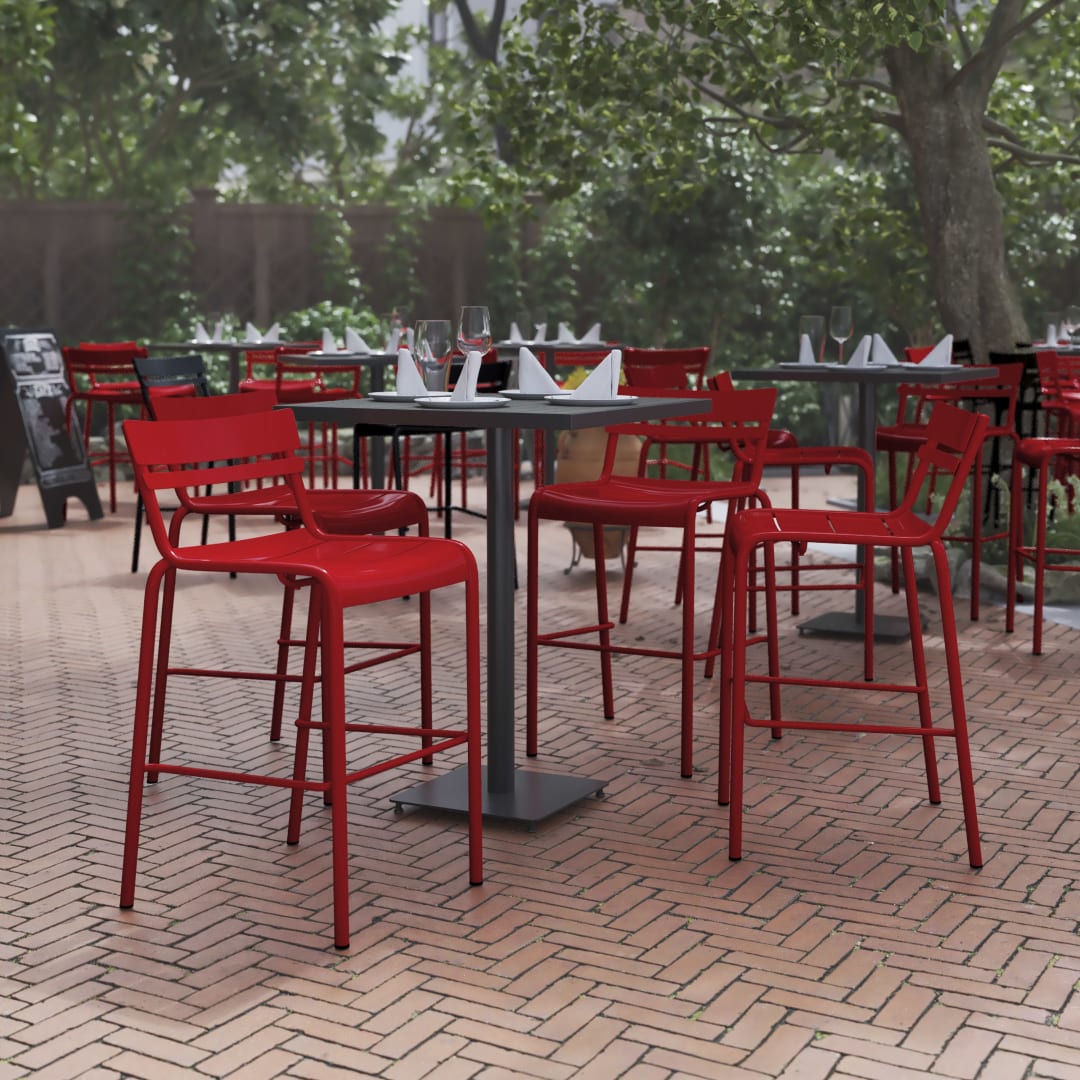 Nash Commercial Grade Red Metal Indoor-Outdoor Bar Height Stool with 2 Slats, Set of 4