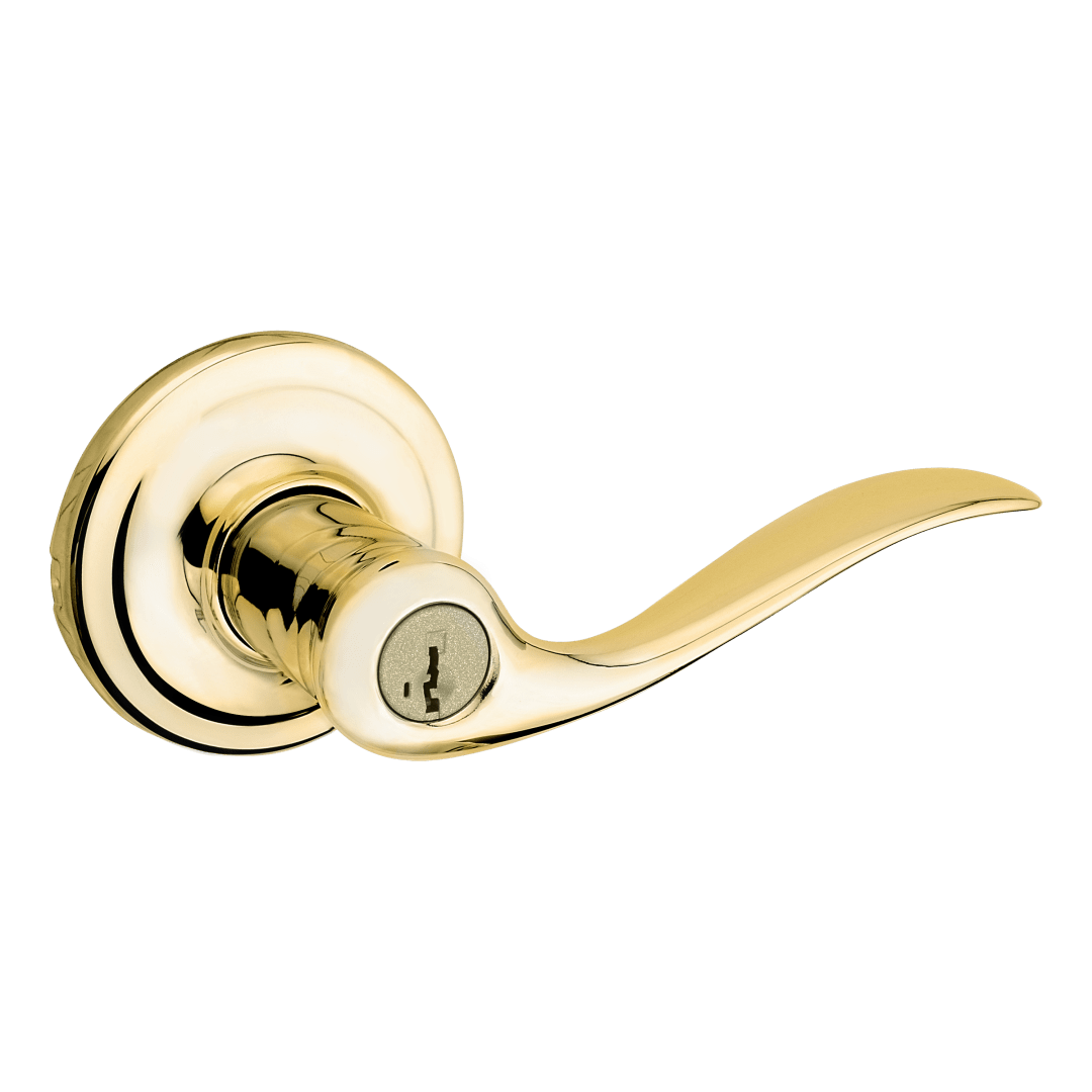 Tustin Keyed Entry Lever in Polished Brass featuring SmartKey Security