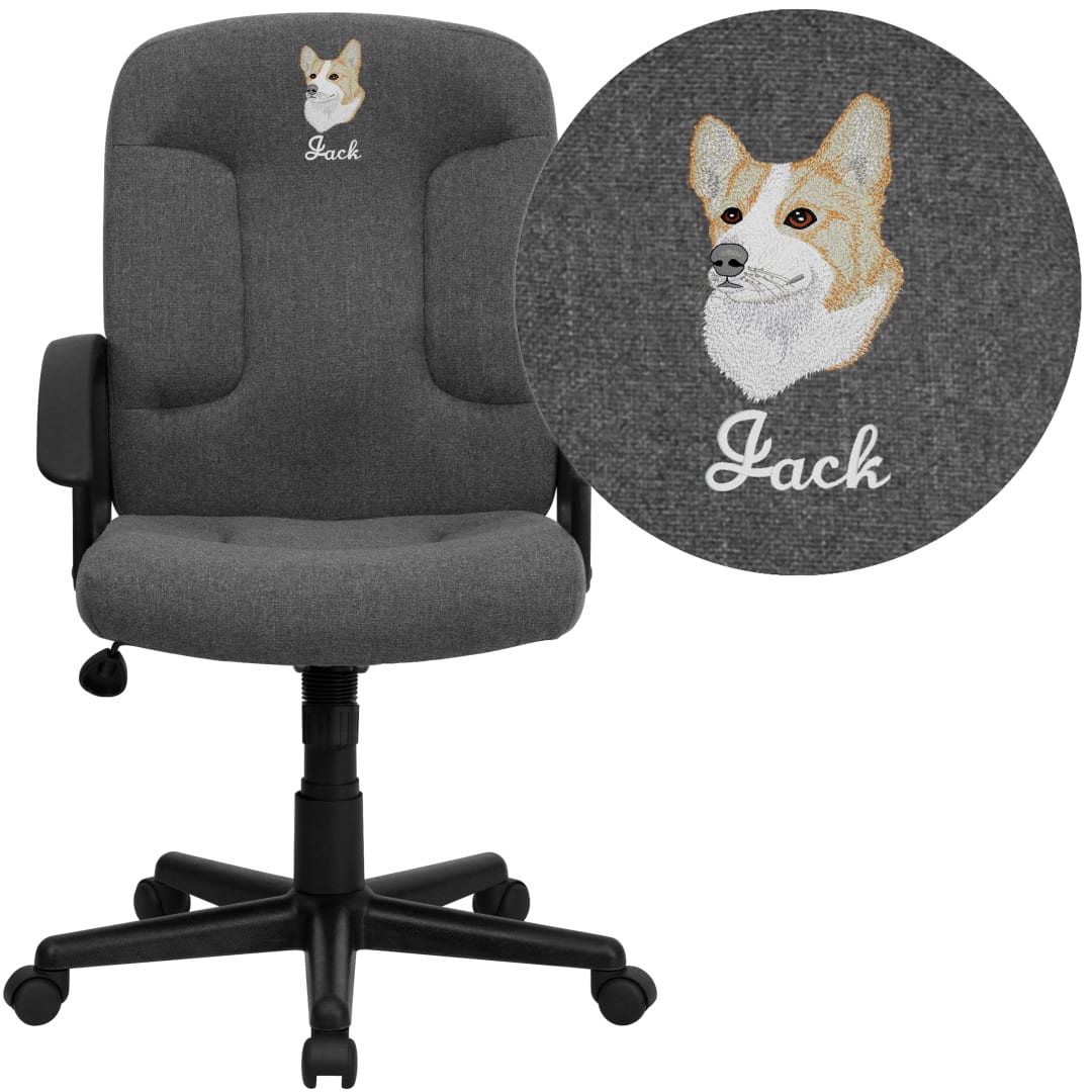 Garver Embroidered Mid-Back Gray Fabric Executive Swivel Office Chair with Nylon Arms