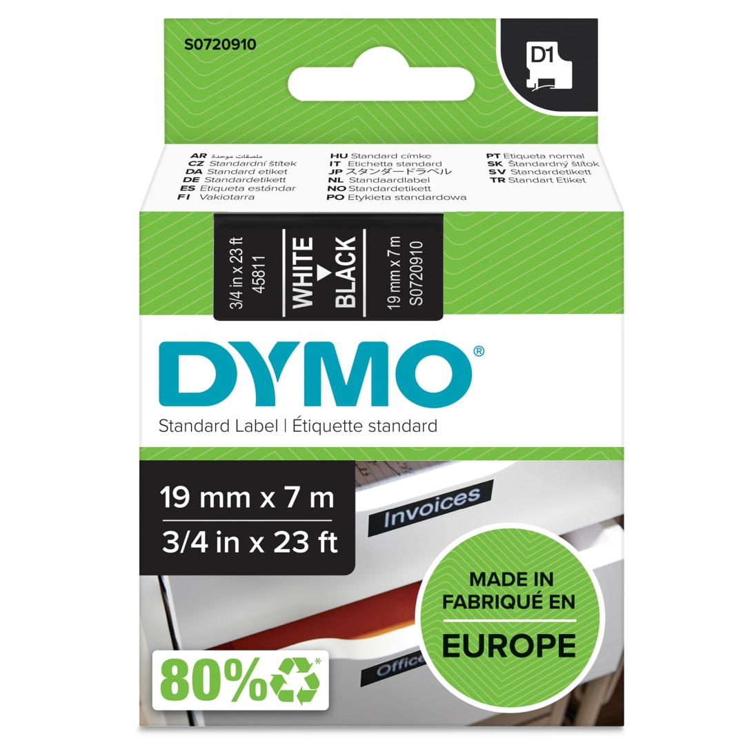 DYMO® Standard D1 Labeling Tape for LabelManager Label Makers, Black print on Clear tape, 3/8'' W x 23' L, 1 cartridge