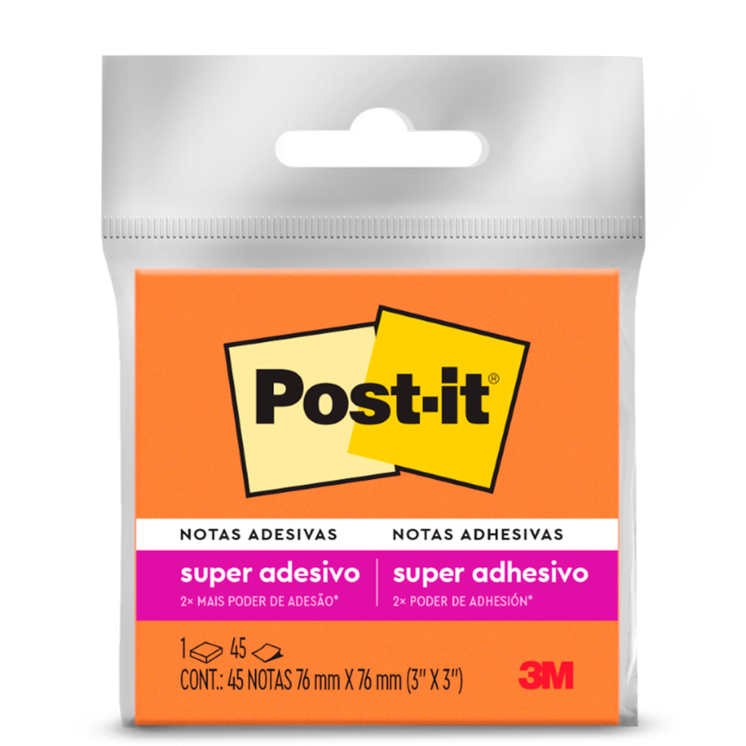 Bloco de Notas Super Adesivas Post-it®, Laranja, 7.6 cm x 7.6 cm, 45 Folhas