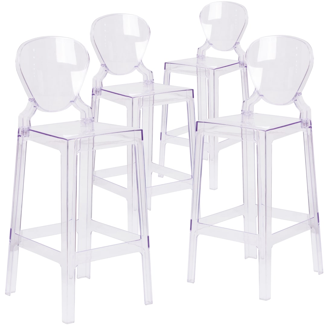 McKenna 4 Pk. Ghost Barstool with Tear Back in Transparent Crystal