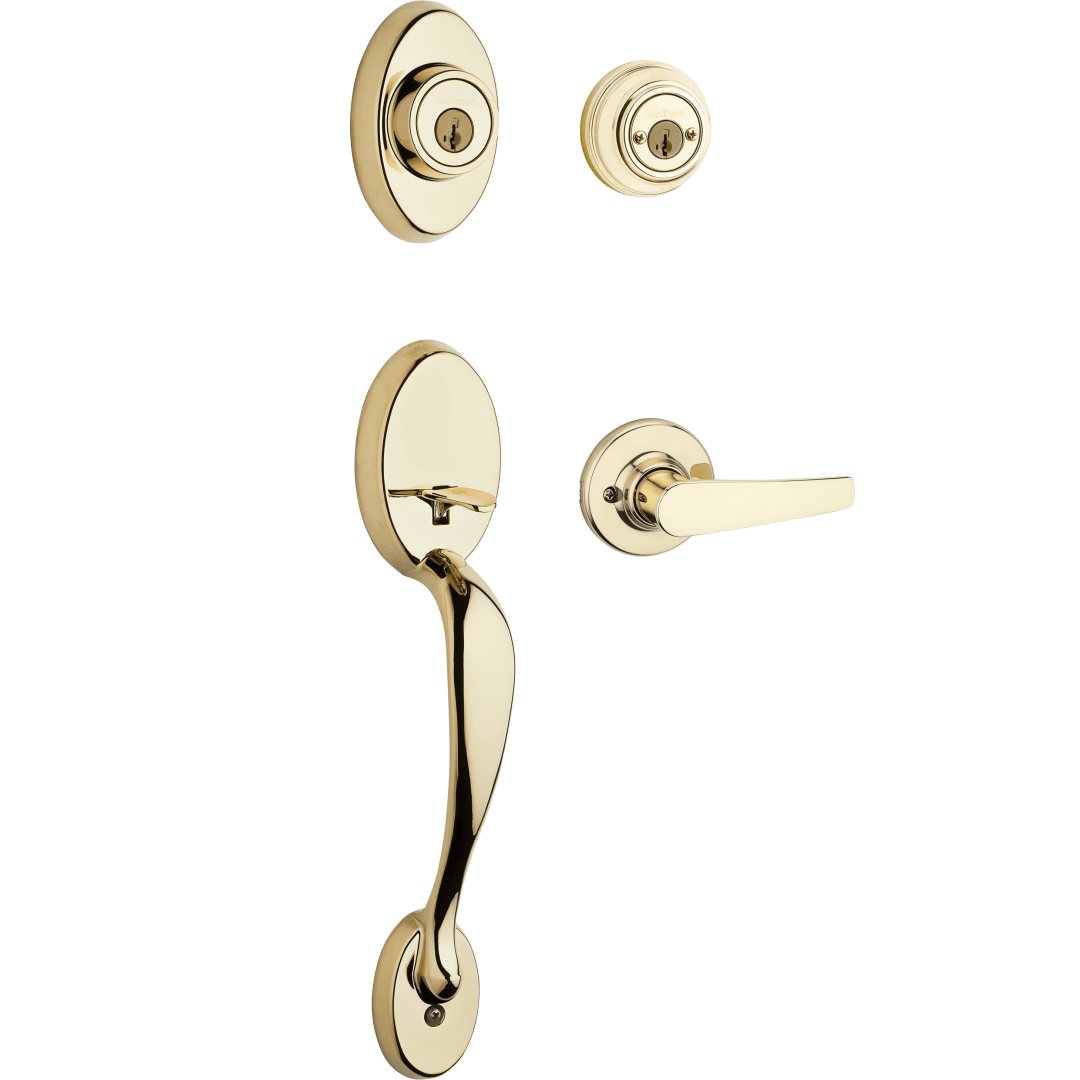 Chelsea Double Cylinder Handleset w/Delta Lever featuring SmartKey Security™ in Lifetime Polished Brass