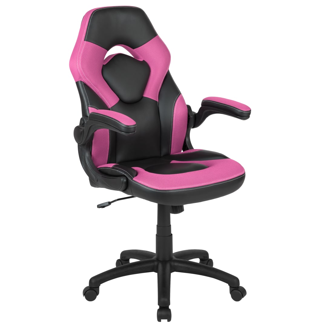 X10 Gaming Chair, Racing Style Ergonomic Office Chair, Height Adjustable Swivel Computer Chair with Flip-Up Arms, Pink/Black LeatherSoft