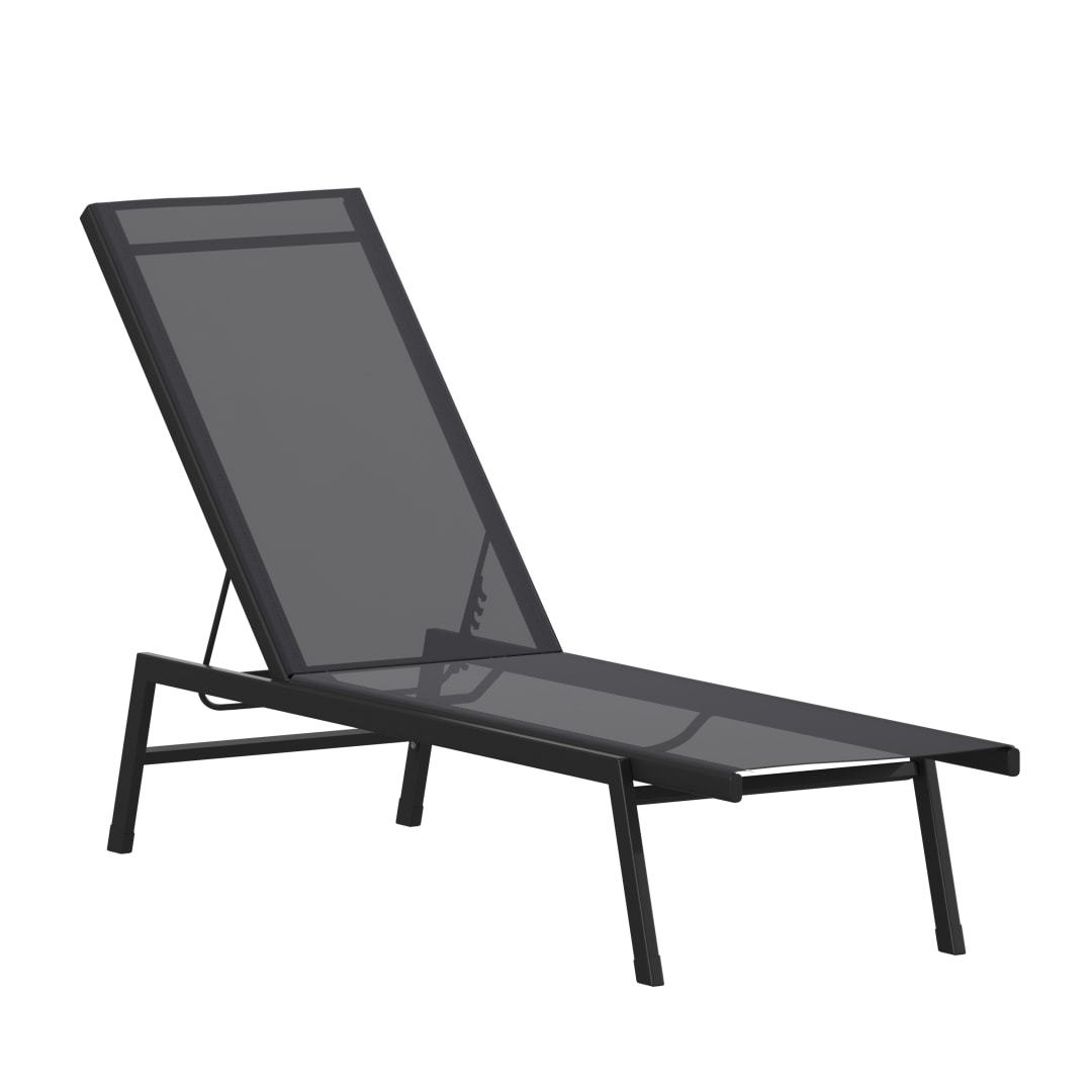 Brazos Adjustable Chaise Lounge Chair, Outdoor Five-Position Recliner, All Weather, Black/Black