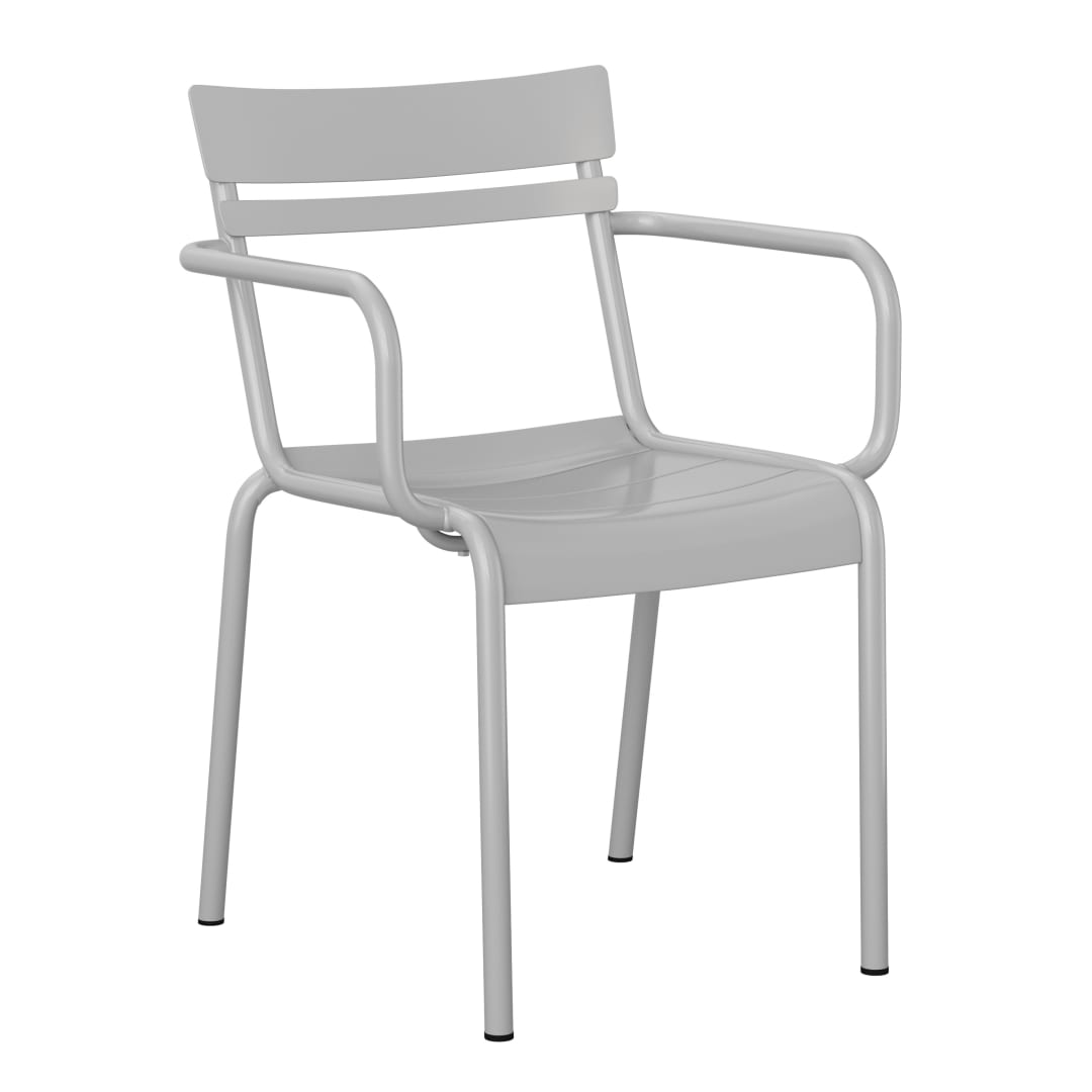 Nash Commercial Grade Silver Steel Indoor-Outdoor Stackable Chair with 2 Slats and Arms, Set of 2