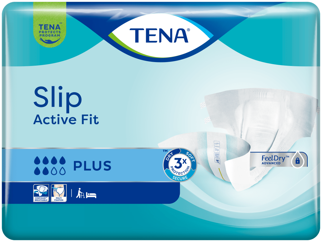 TENA Slip Active Fit Plus – Incontinence Briefs with Adjustable Tabs, Heavy Leakage Protection, FeelDry™ Technology for Fast Absorption, Odour Neutraliser &amp; Wetness Indicator - Medium, Pack of 30