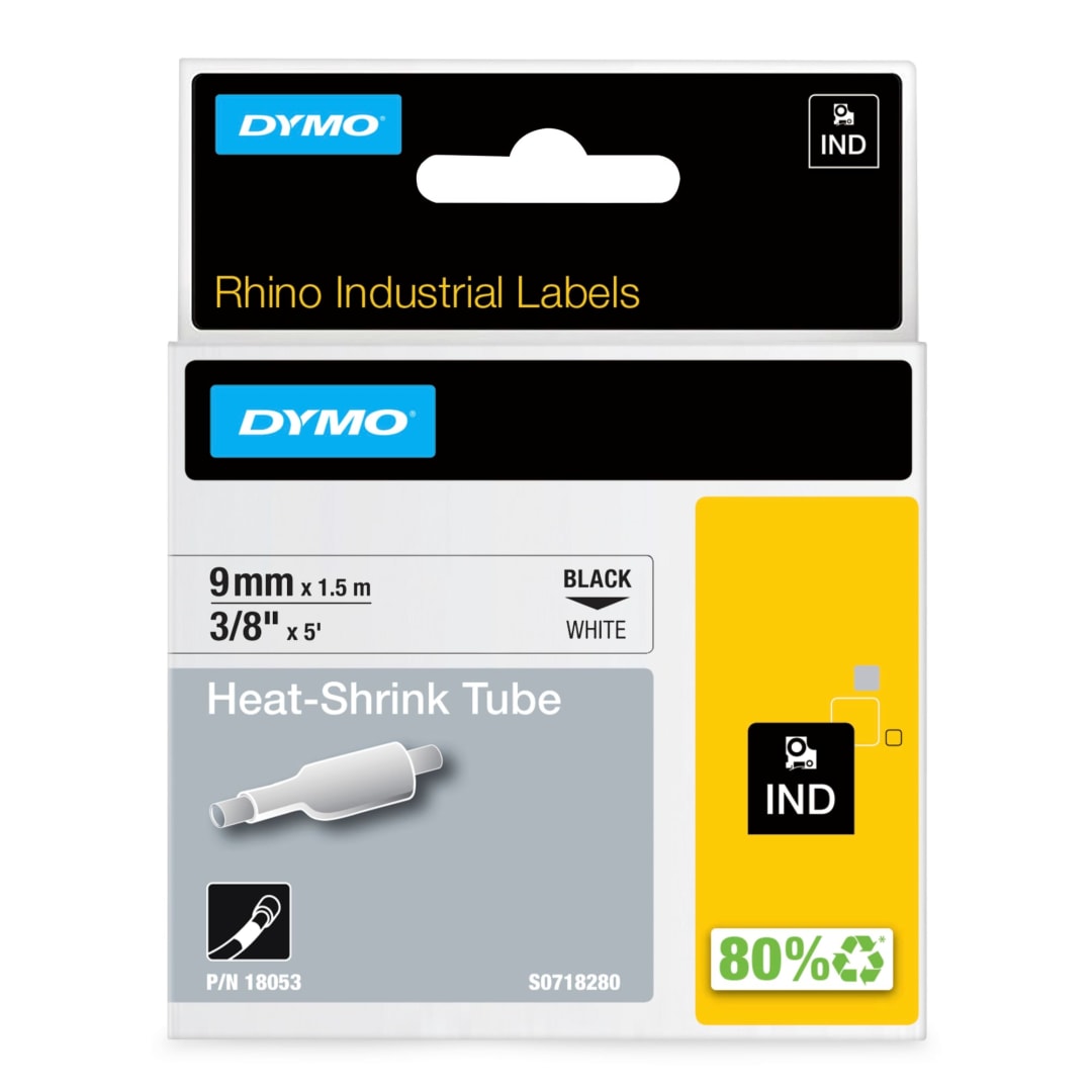 DYMO® Industrial Heat-Shrink Labels | Authentic DYMO® Labels, For Tubing or Cables, (3/8" Tube, Black on White)