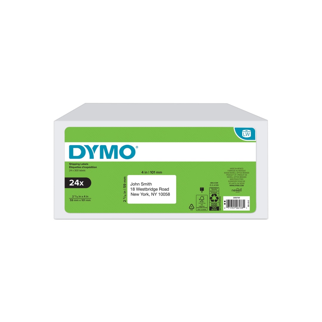 DYMO® Authentic LW Standard Shipping Labels for LabelWriter™ Label Printers, White, 2-5/16" x 4", 24 rolls of 300 (7200 Total)