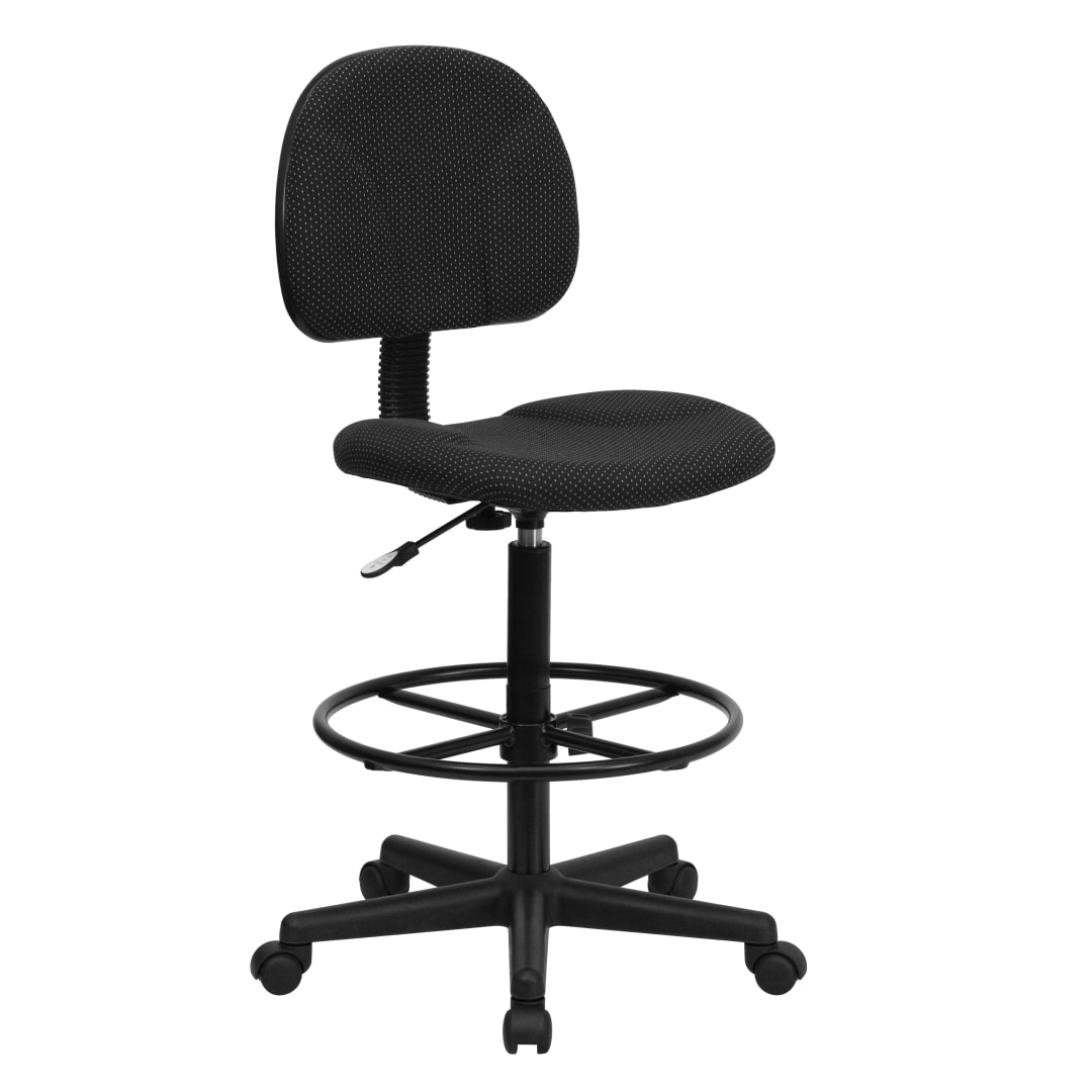 Bruce Black Patterned Fabric Adjustable Height Drafting Chair with Adjustable Foot Ring