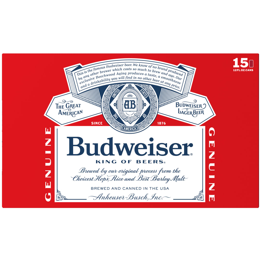 Budweiser American Lager Beer 15 Pack, 12 fl oz Cans