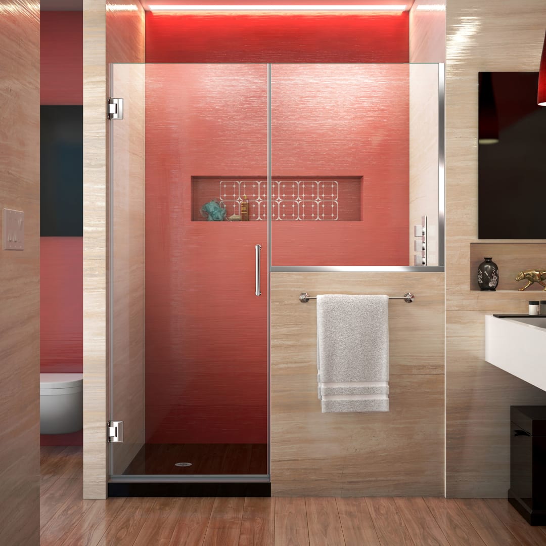 DreamLine Unidoor Plus 59 - 59 1/2 inch W x 72 inch H Frameless Hinged Shower Door with 34 inch Half Panel in Chrome