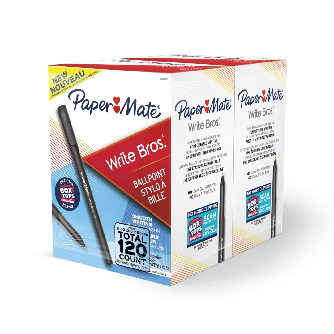 Paper Mate® Ballpoint Pens, Write Bros. Black Ink Pens, Medium Point (1.0mm), 120 Count