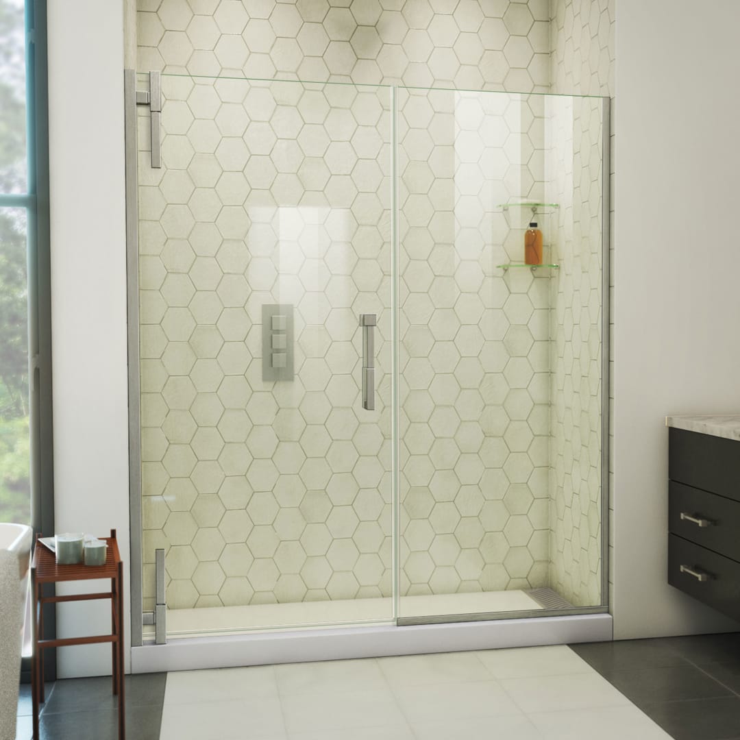 DreamLine Ascend 62 1/2 - 63 1/2 inch W x 72 inch H Frameless Pivot Shower Door in Brushed Nickel
