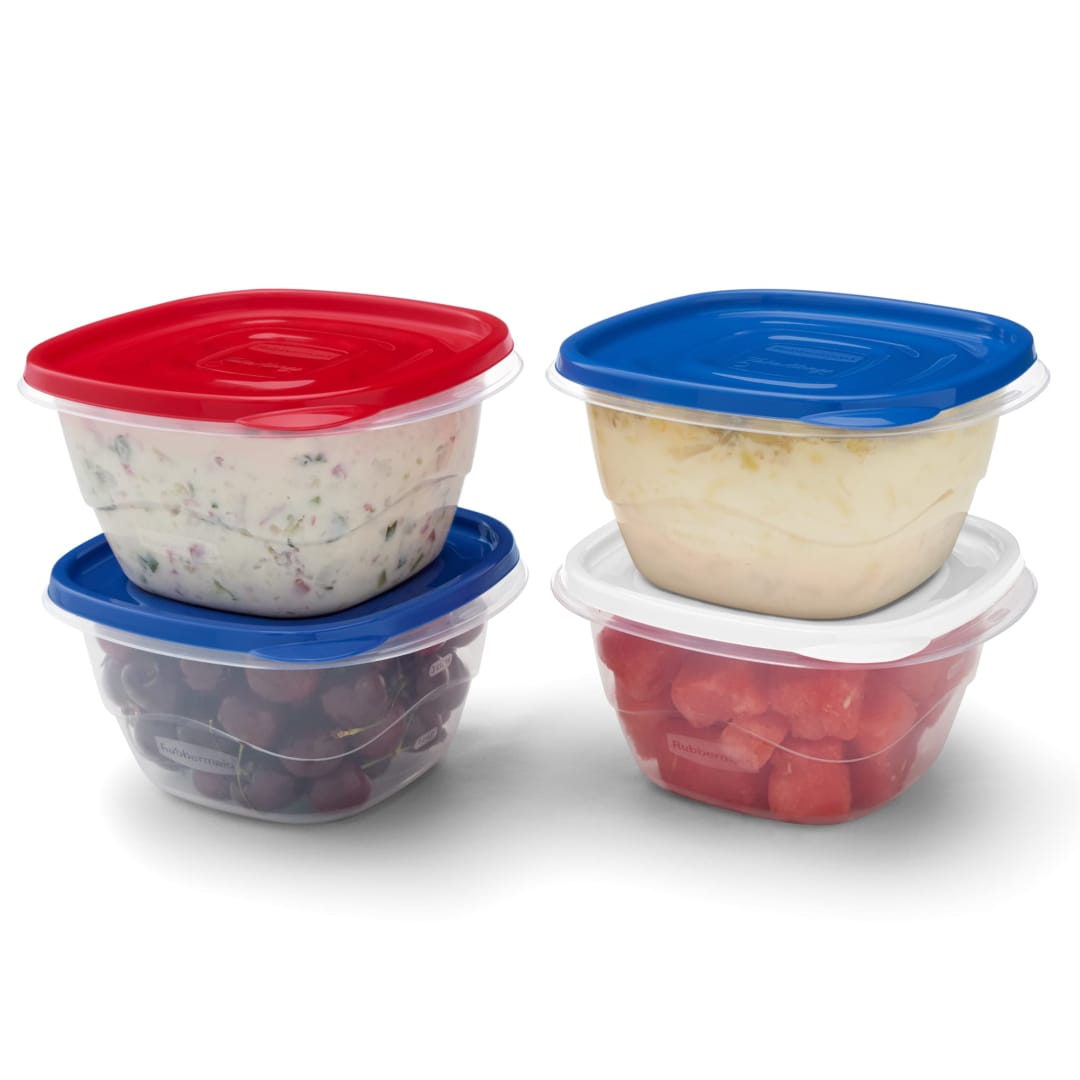 Rubbermaid TakeAlongs Special-Edition Americana 5.2-Cup Square Food Storage Containers with Lids, 4-Pack, Snack Containers, QuikClik Seal, Ridged Lids, BPA-Free