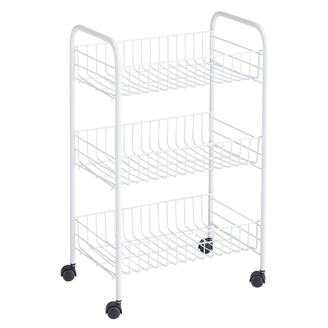 Rubbermaid Freestanding 3-Tier Mobile Wheeled Cart Storage Solution, White