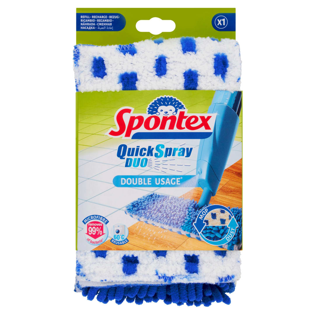 Spontex Quick Spray Duo Recambio para mopa plana con pulverizador | Almohadilla de microfibra para mopa | Limpia suelos laminados, de madera y baldosas | Cabezal reversible sin contacto