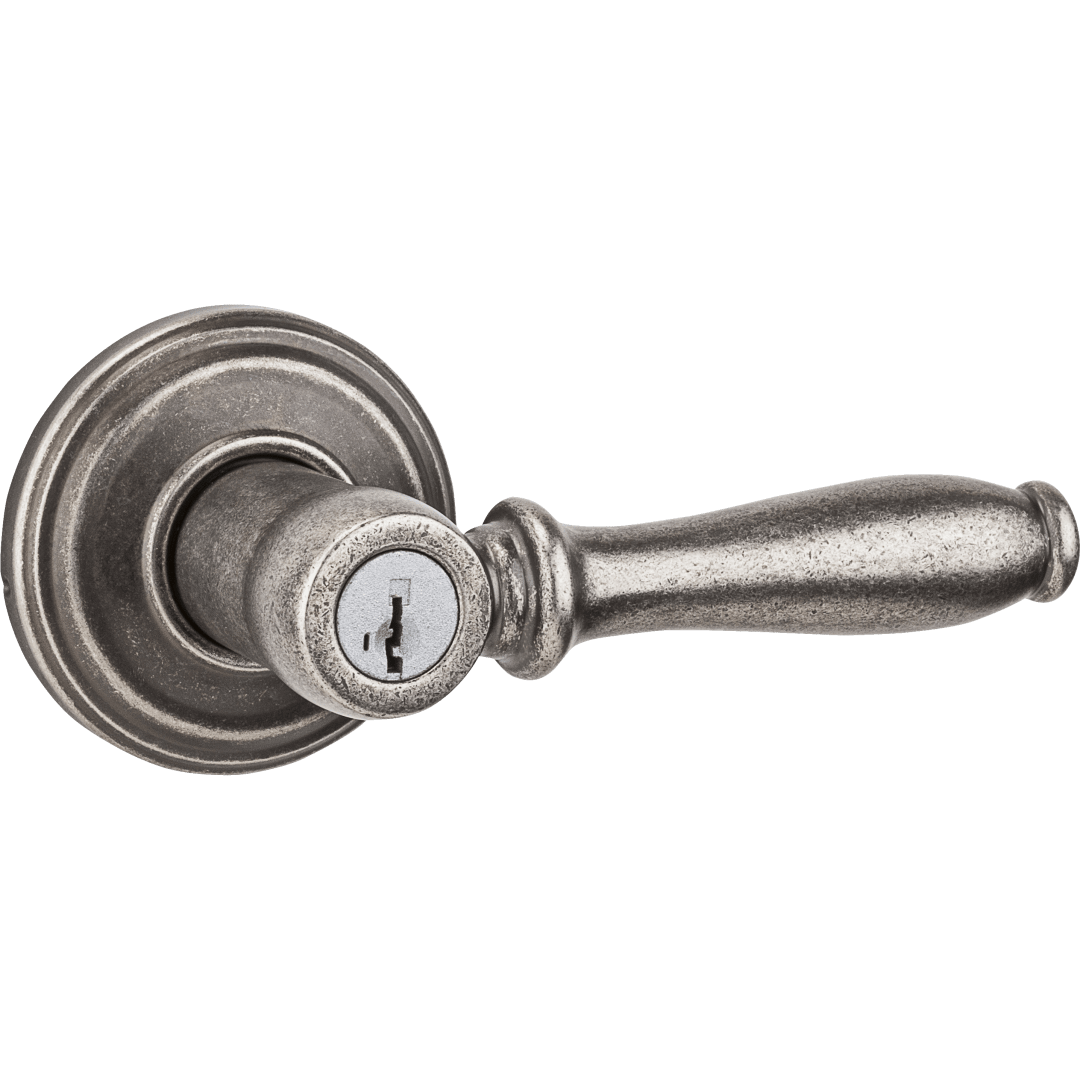 Ashfield Keyed Entry Lever featuring SmartKey Security™ in Rustic Pewter