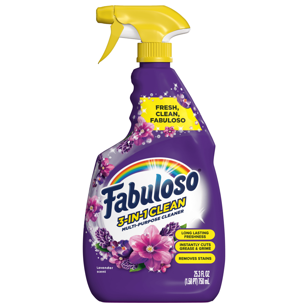 Fabuloso 3-in-1 Clean Spray, Multi-Purpose Cleaner, Long-Lasting Freshness, Instantly Cuts Grease & Grime, Removes Stains, Lavender Scent, 25.3 fl oz