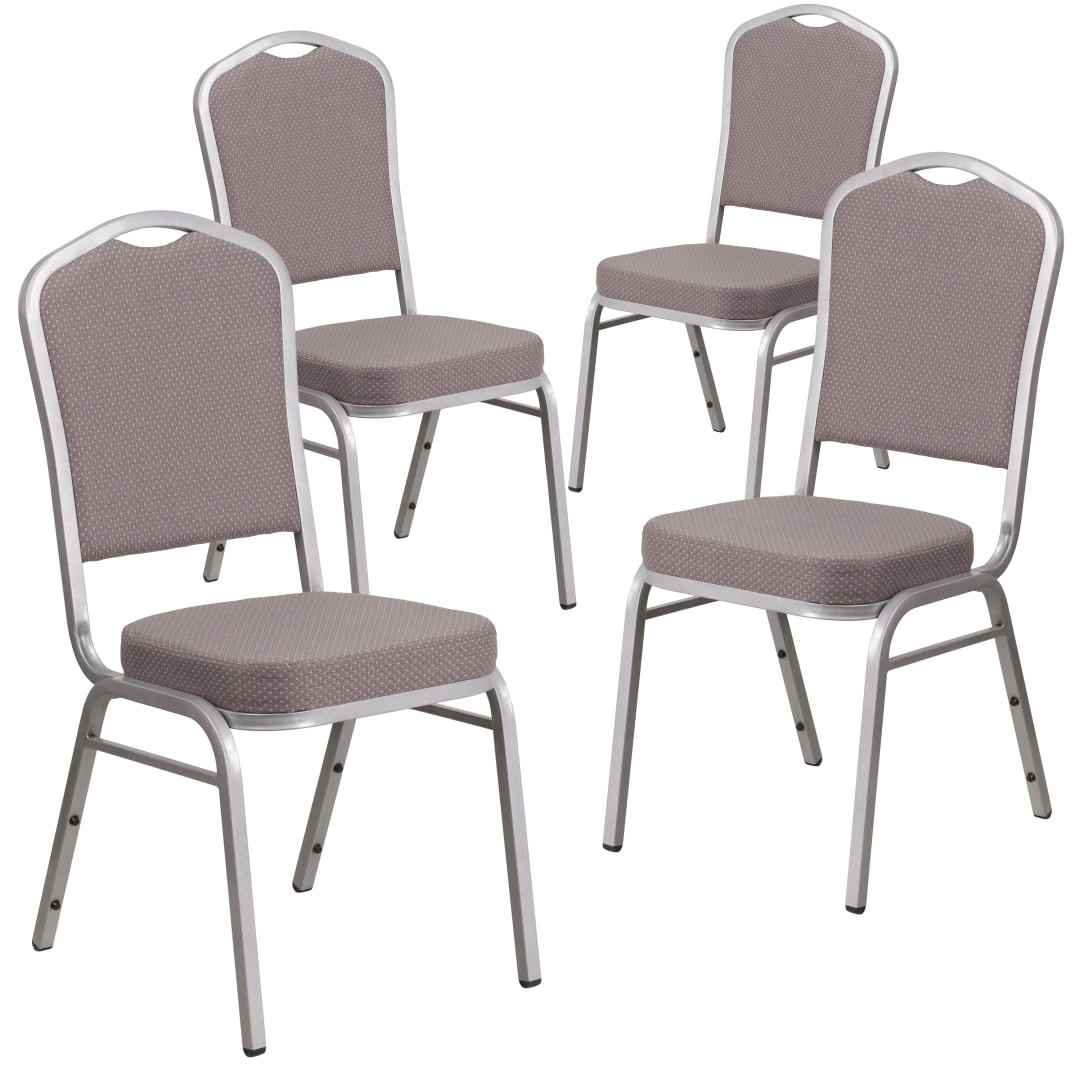 4 Pack HERCULES Series Crown Back Stacking Banquet Chair in Gray Dot Fabric - Silver Frame