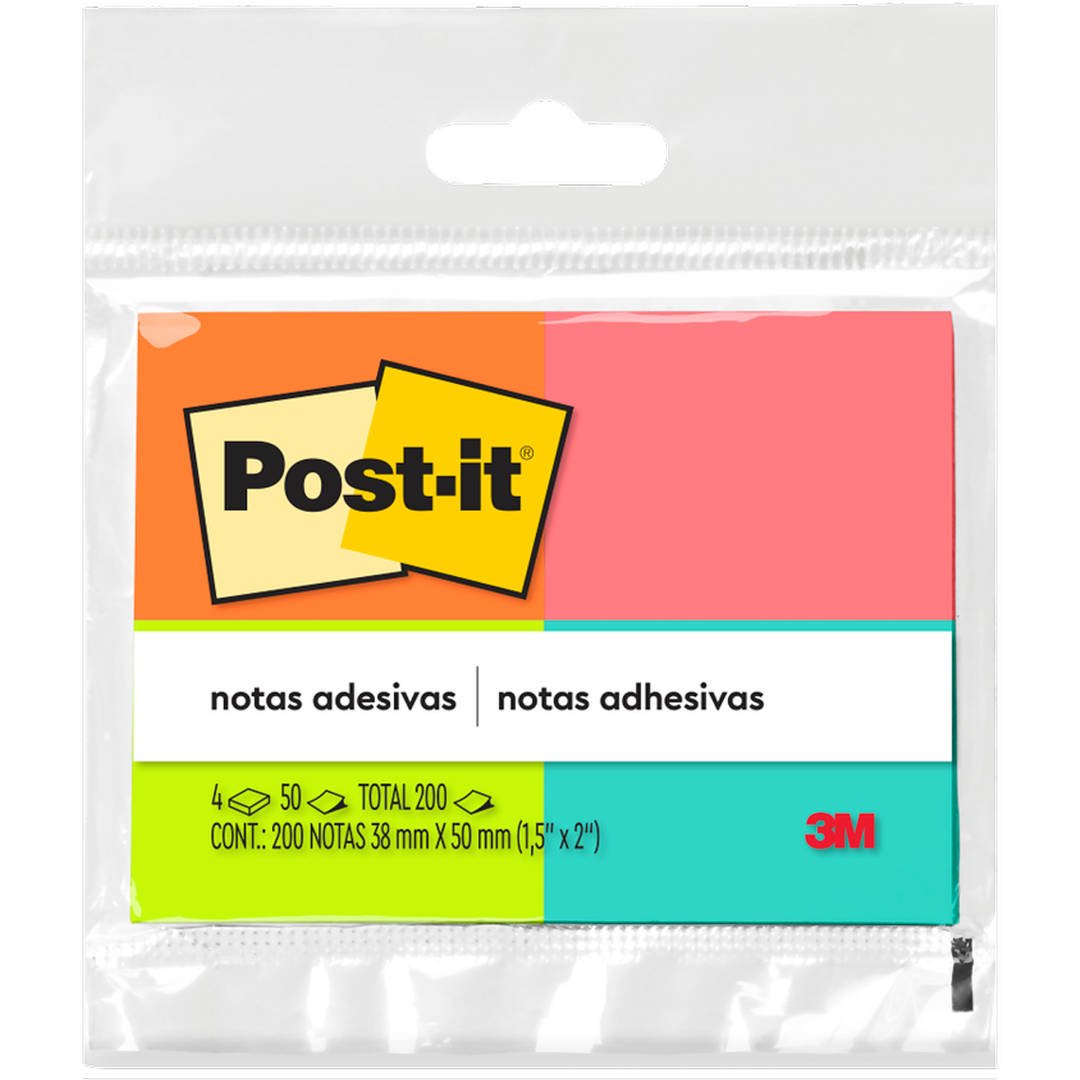 Blocos de Notas Adesivas Post-it®, Tropical, 38 mm x 50 mm, 4 Blocos, 50 Folhas/ 1 Bloc