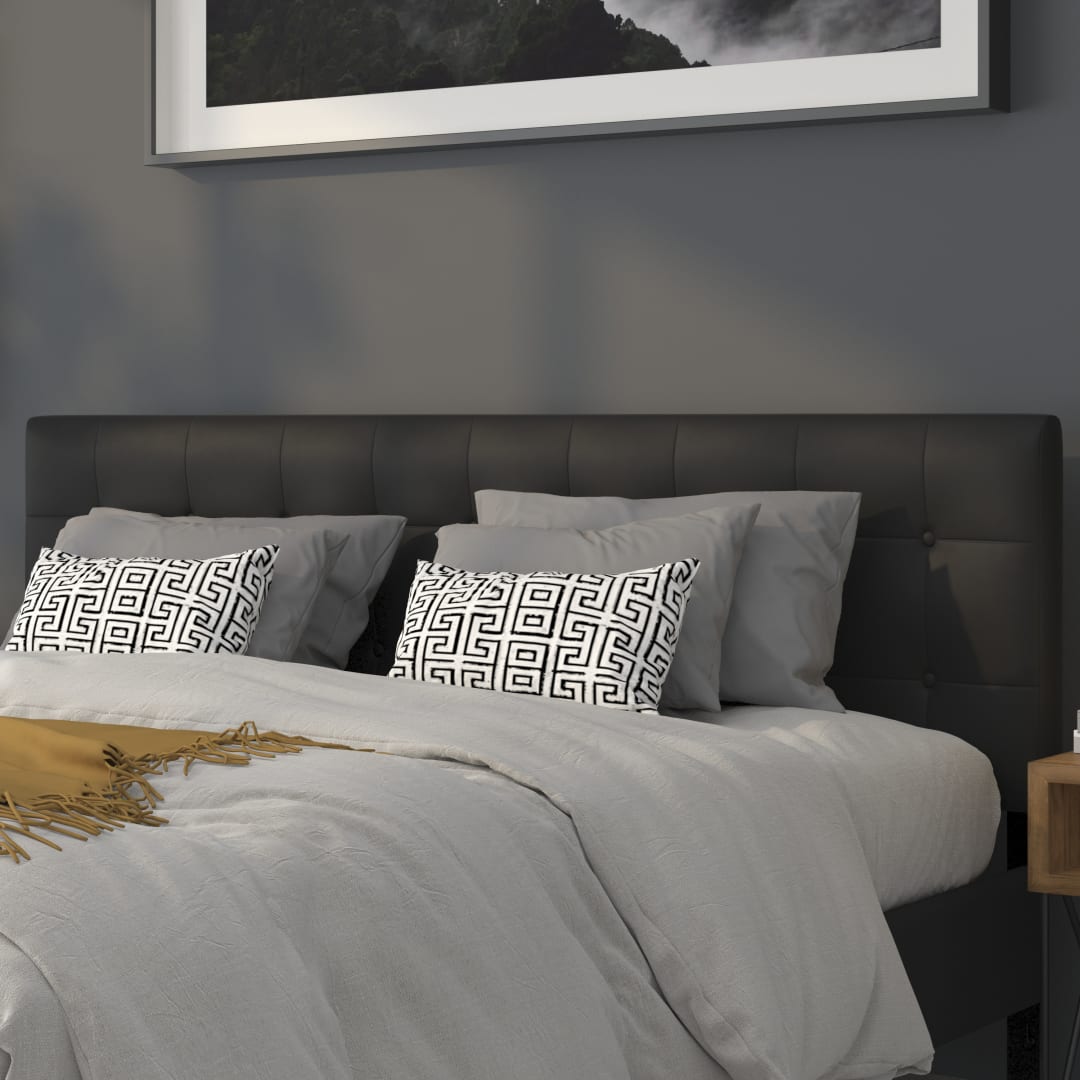 Lennox Tufted Upholstered King Size Headboard in Black Vinyl