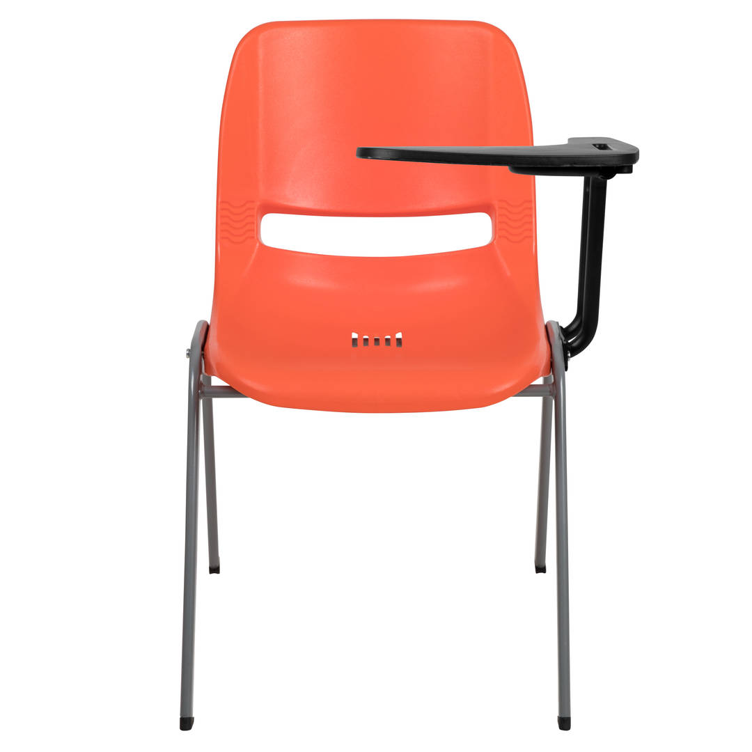 HERCULES 5 Pack Orange Ergonomic Shell Chair with Left Handed Flip-Up Tablet Arm